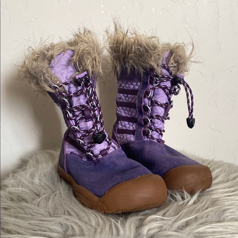 Purple Kids Boots with Faux Fur Trim